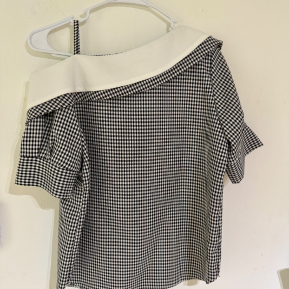 Pixie Market Gingham One Shoulder Top - image 3